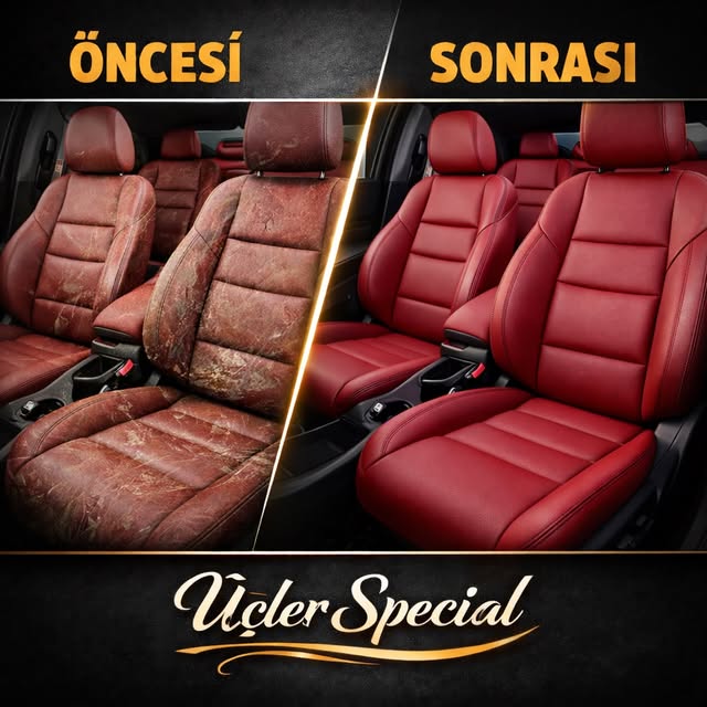Üçler Special Instagram paylaşımı: kırmızı deri koltukların öncesi ve sonrası